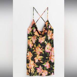 H&M small short black and floral slip dress